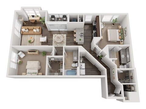Floor plan for 2 beds, 2 baths, 1246 sqft